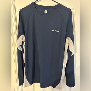 Columbia PFG Omni Freeze Zero Long Sleeve Shirt Navy/White MENS LARGE